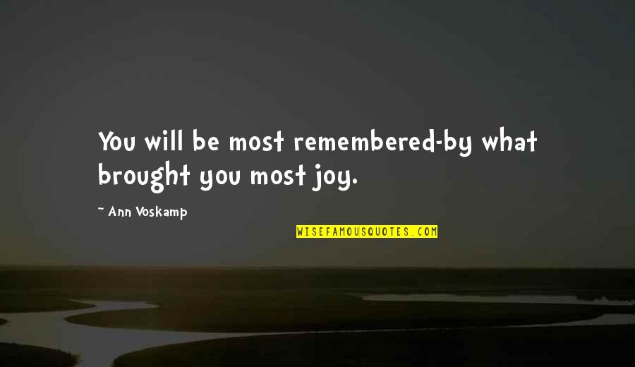 Feeling Like You Don't Matter Quotes By Ann Voskamp: You will be most remembered-by what brought you