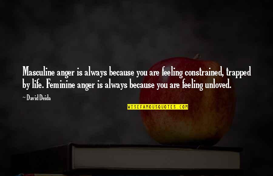 Feeling Of Unloved Quotes By David Deida: Masculine anger is always because you are feeling