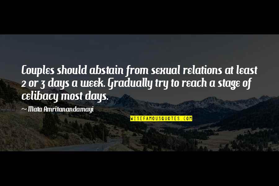 Feeling Unpretty Quotes By Mata Amritanandamayi: Couples should abstain from sexual relations at least Feeling Unpretty Quotes By Mata Amritanandamayi: Couples should abstain from sexual relations at least