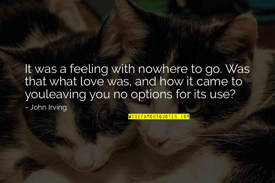 Feeling With You Quotes By John Irving: It was a feeling with nowhere to go.