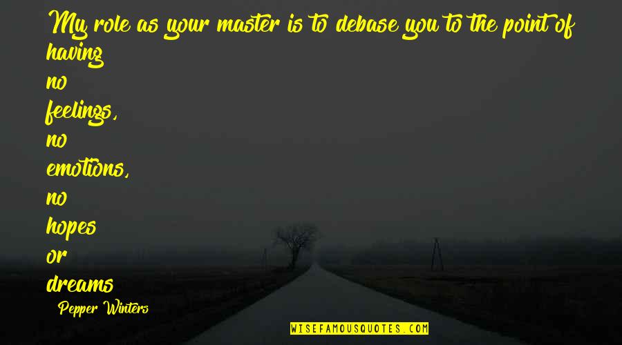 Feelings Emotions Quotes By Pepper Winters: My role as your master is to debase