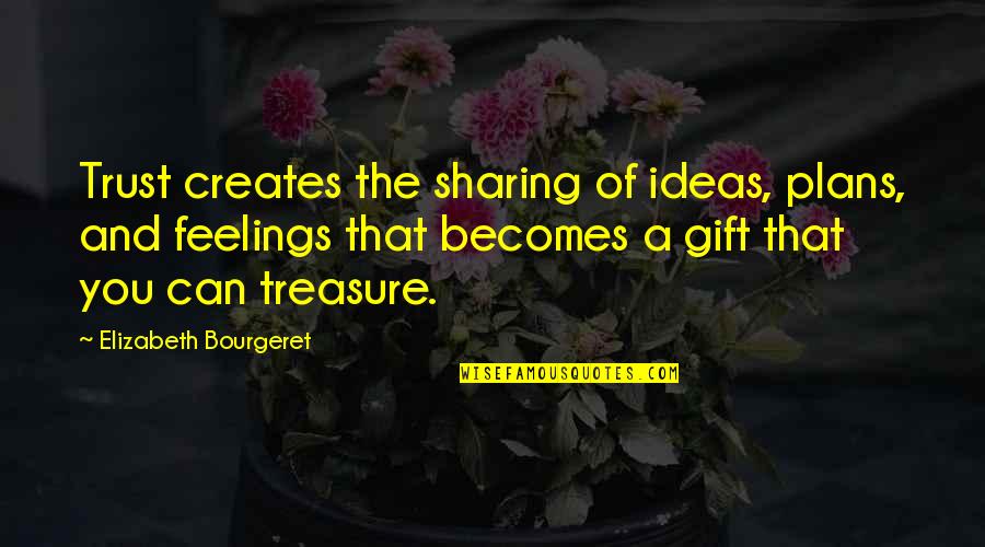 Feelings The Quotes By Elizabeth Bourgeret: Trust creates the sharing of ideas, plans, and Feelings The Quotes By Elizabeth Bourgeret: Trust creates the sharing of ideas, plans, and