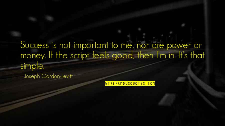 Feels Good Quotes By Joseph Gordon-Levitt: Success is not important to me, nor are