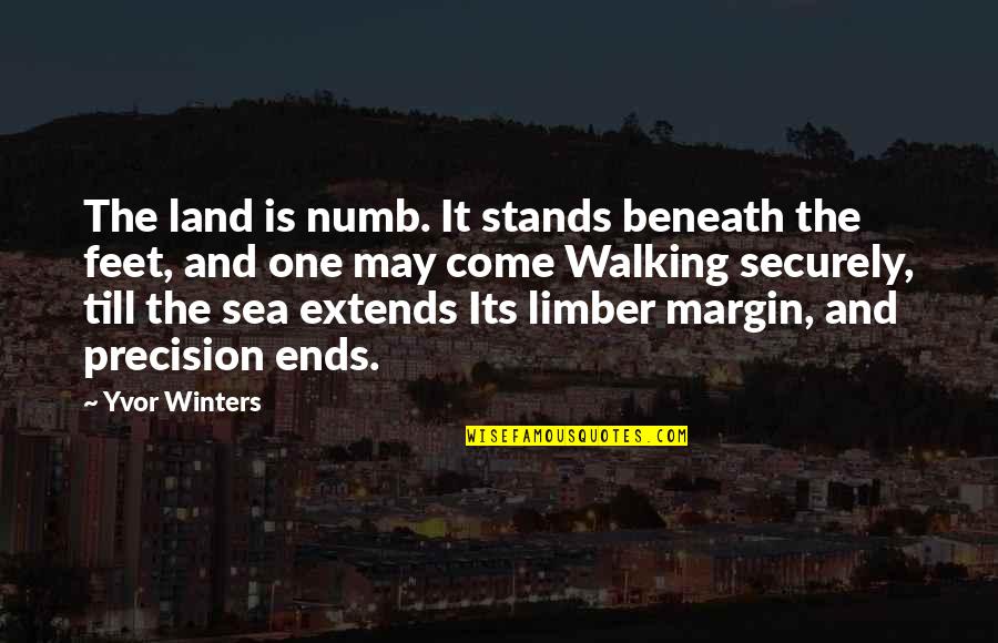 Feet Or Walking Quotes By Yvor Winters: The land is numb. It stands beneath the