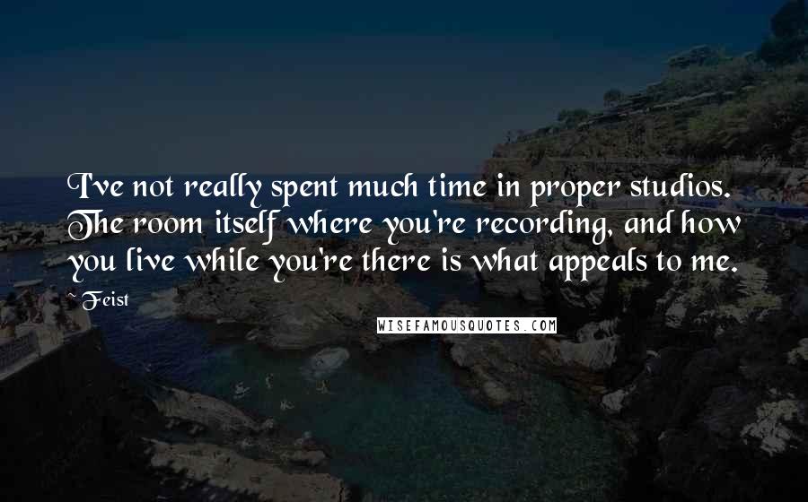 Feist quotes: I've not really spent much time in proper studios. The room itself where you're recording, and how you live while you're there is what appeals to me.