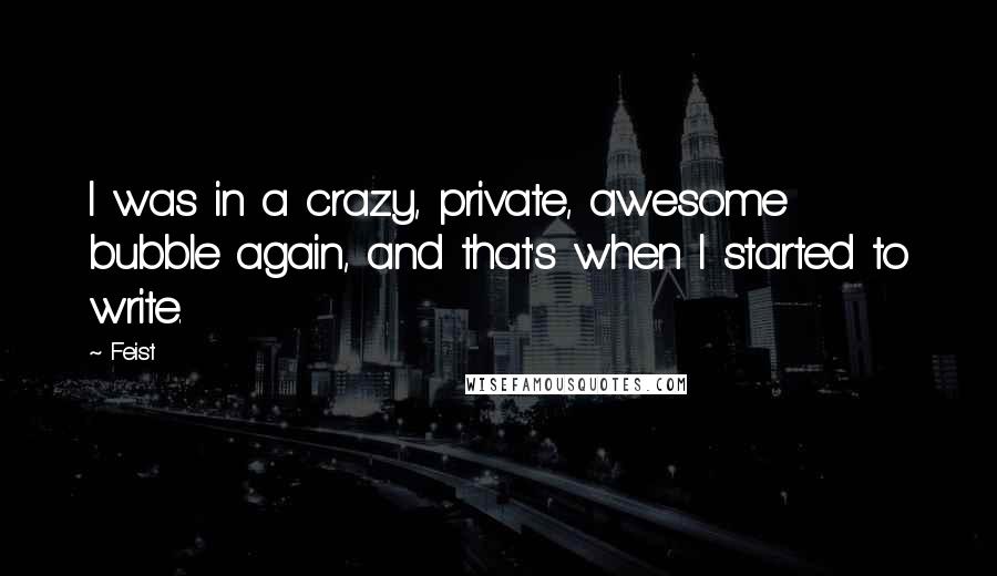 Feist quotes: I was in a crazy, private, awesome bubble again, and that's when I started to write.