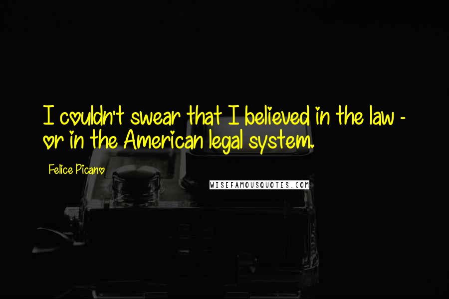 Felice Picano quotes: I couldn't swear that I believed in the law - or in the American legal system.