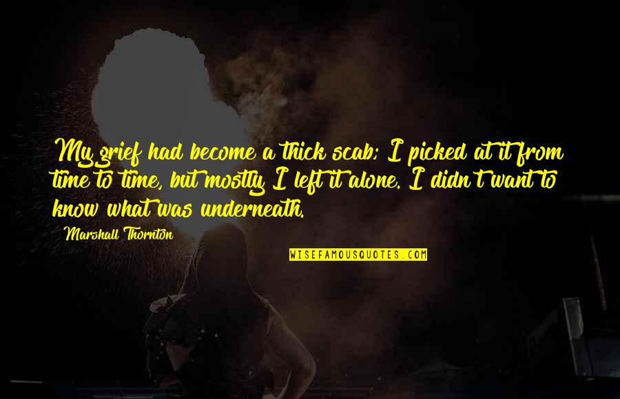 Felicis Ventures Quotes By Marshall Thornton: My grief had become a thick scab; I Felicis Ventures Quotes By Marshall Thornton: My grief had become a thick scab; I