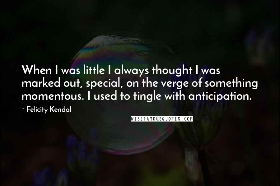 Felicity Kendal quotes: When I was little I always thought I was marked out, special, on the verge of something momentous. I used to tingle with anticipation.