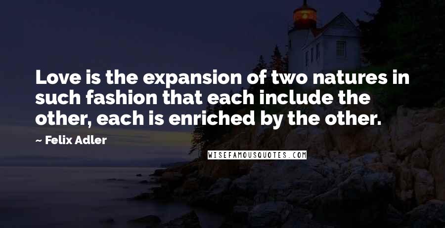 Felix Adler quotes: Love is the expansion of two natures in such fashion that each include the other, each is enriched by the other.