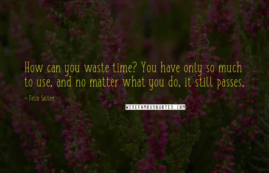 Felix Salten quotes: How can you waste time? You have only so much to use, and no matter what you do, it still passes.