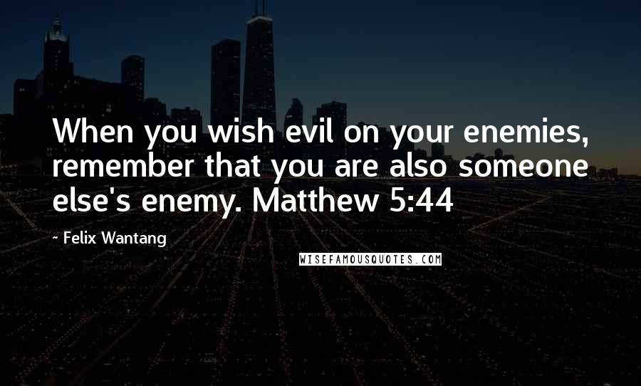 Felix Wantang quotes: When you wish evil on your enemies, remember that you are also someone else's enemy. Matthew 5:44