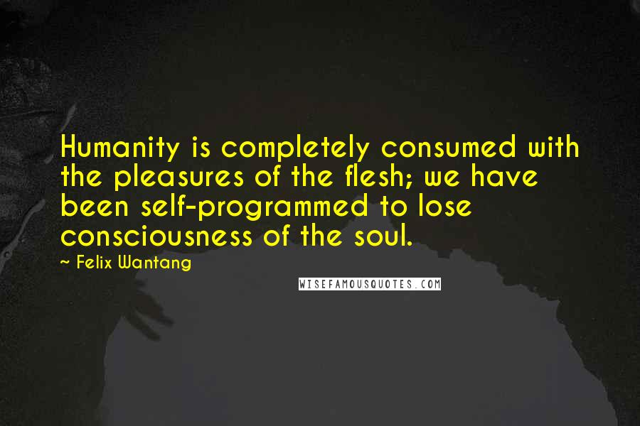 Felix Wantang quotes: Humanity is completely consumed with the pleasures of the flesh; we have been self-programmed to lose consciousness of the soul.