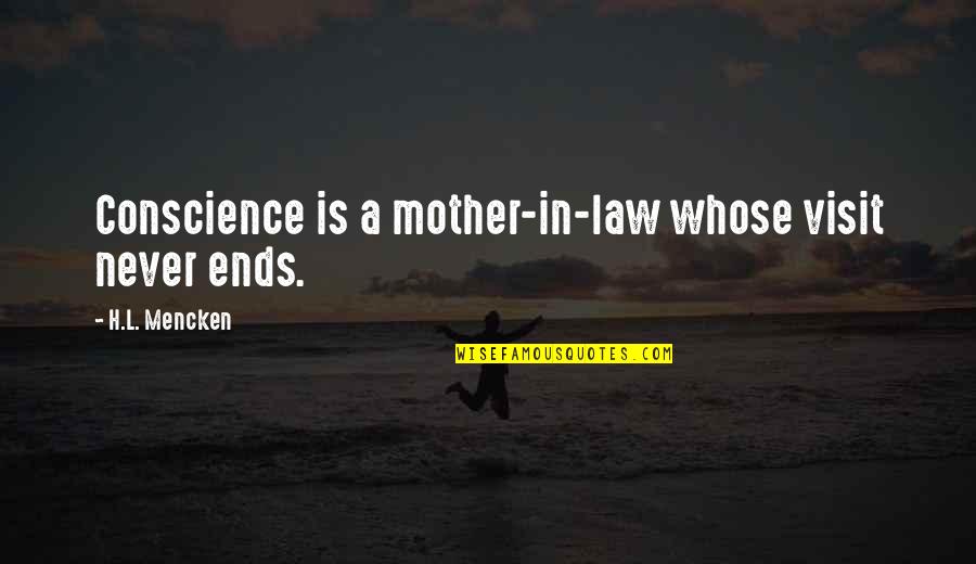 Ferhan Asghar Quotes By H.L. Mencken: Conscience is a mother-in-law whose visit never ends.
