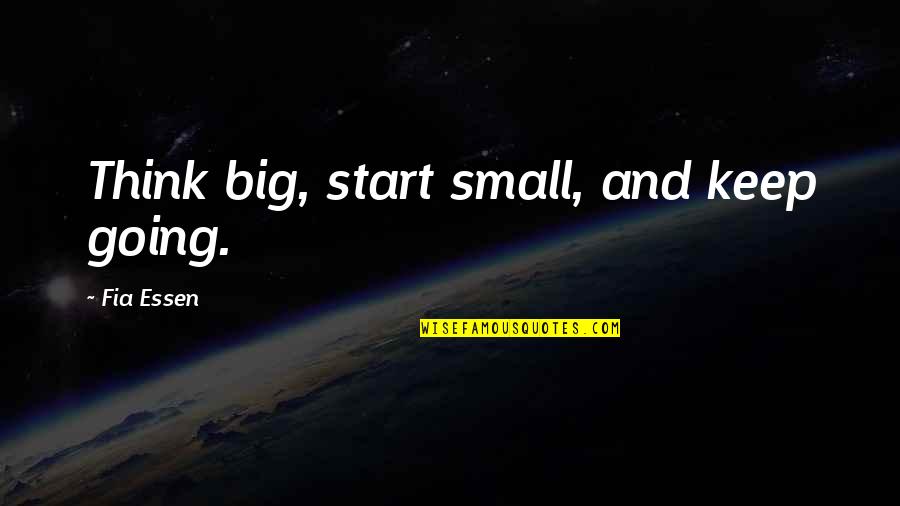 Fernam Mendi Quotes By Fia Essen: Think big, start small, and keep going. Fernam Mendi Quotes By Fia Essen: Think big, start small, and keep going.