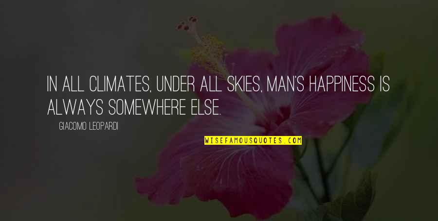 Fernando Vallejo Quotes By Giacomo Leopardi: In all climates, under all skies, man's happiness Fernando Vallejo Quotes By Giacomo Leopardi: In all climates, under all skies, man's happiness