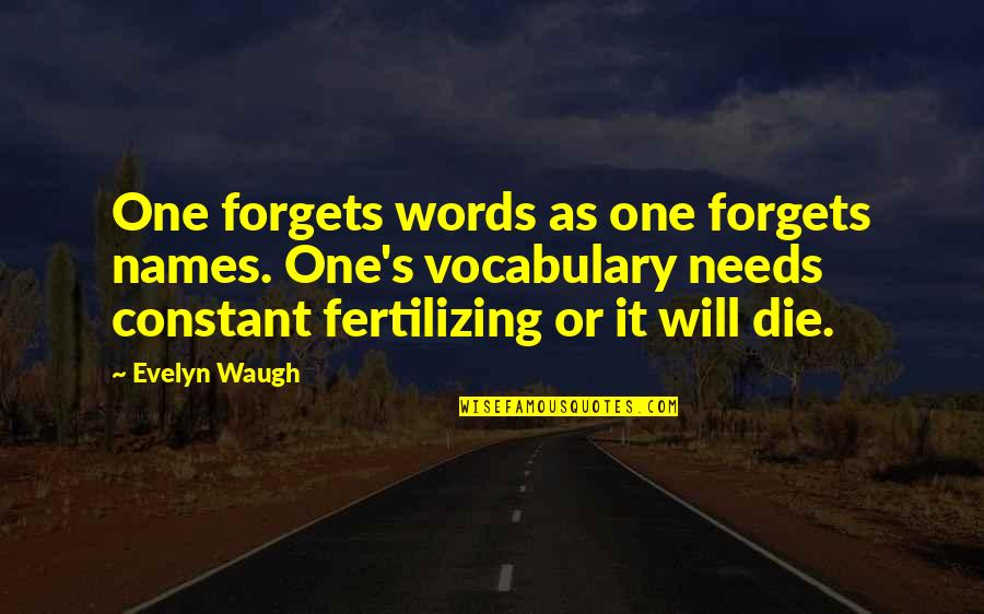 Fertilizing Quotes By Evelyn Waugh: One forgets words as one forgets names. One's