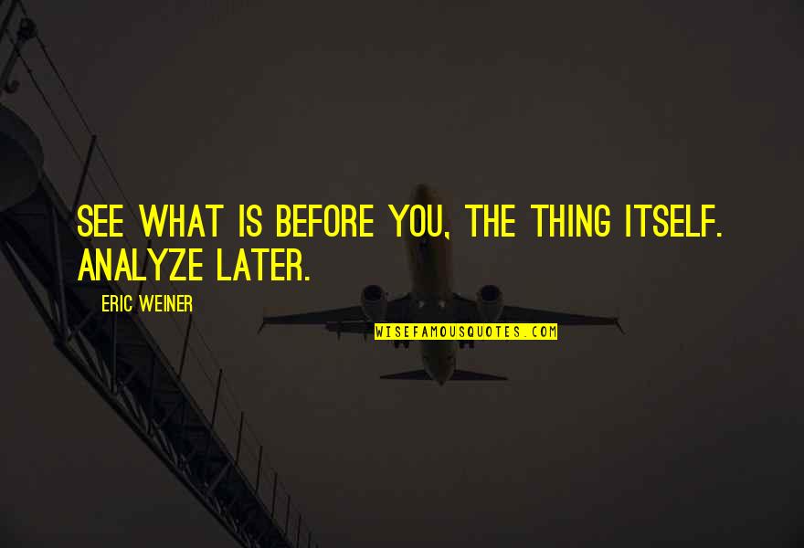 Fetsund Quotes By Eric Weiner: See what is before you, the thing itself.
