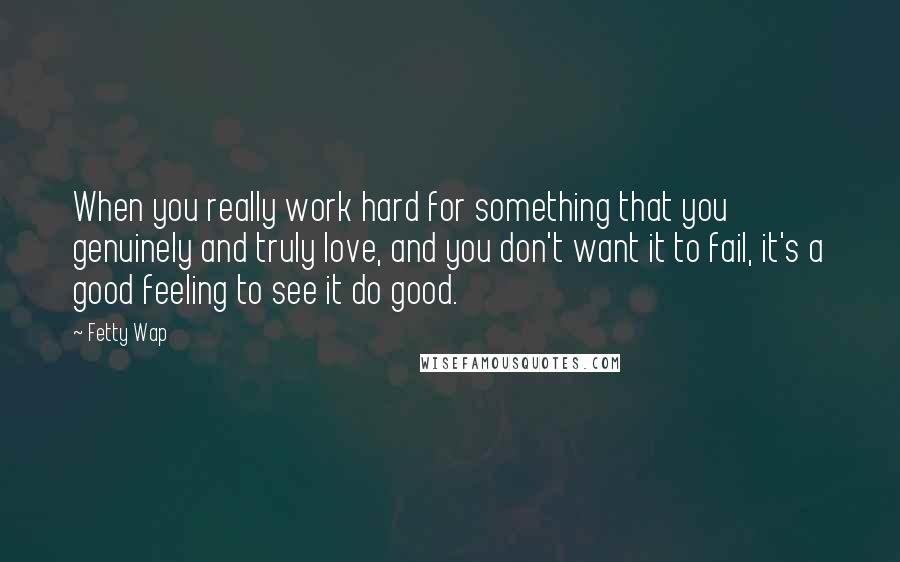 Fetty Wap quotes: When you really work hard for something that you genuinely and truly love, and you don't want it to fail, it's a good feeling to see it do good.