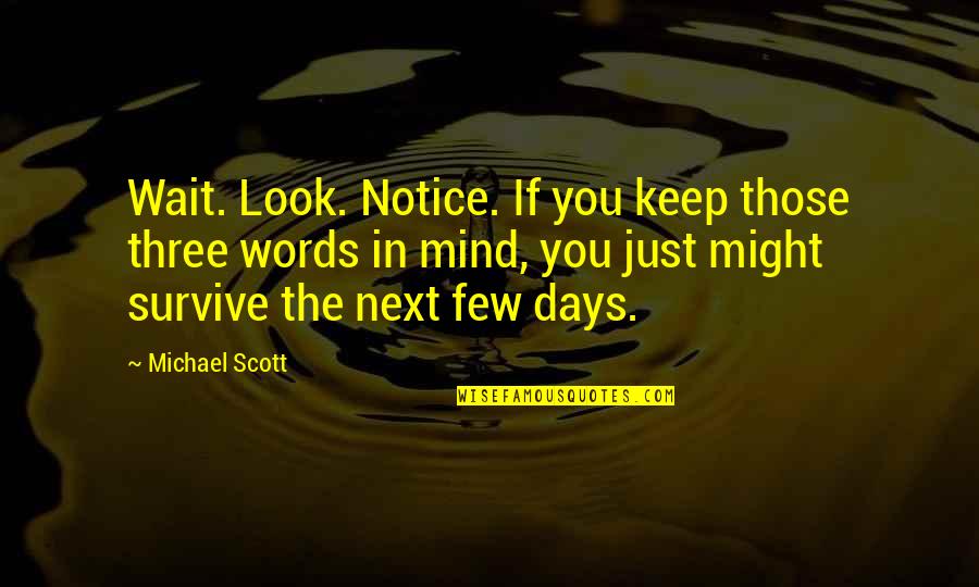 Few Days Quotes By Michael Scott: Wait. Look. Notice. If you keep those three