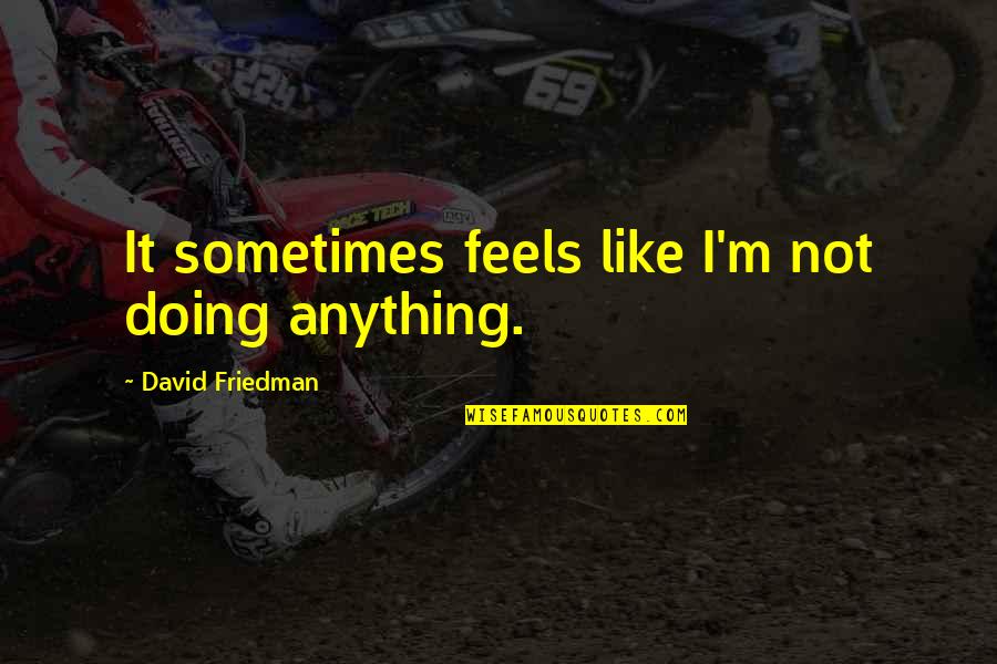 Feylynn Quotes By David Friedman: It sometimes feels like I'm not doing anything. Feylynn Quotes By David Friedman: It sometimes feels like I'm not doing anything.