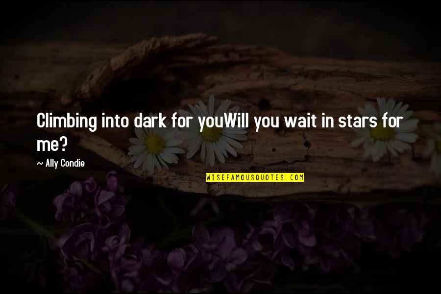 Fictituous Quotes By Ally Condie: Climbing into dark for youWill you wait in