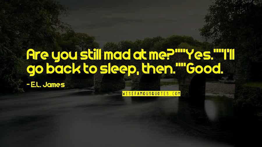 Fifty Fifty Quotes By E.L. James: Are you still mad at me?""Yes.""I'll go back