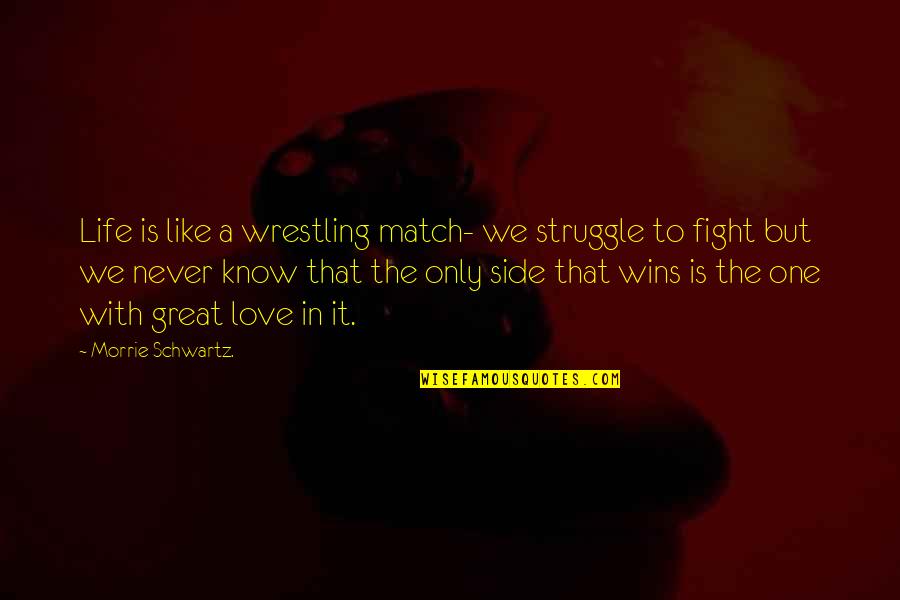Fight For The One You Love Quotes By Morrie Schwartz.: Life is like a wrestling match- we struggle