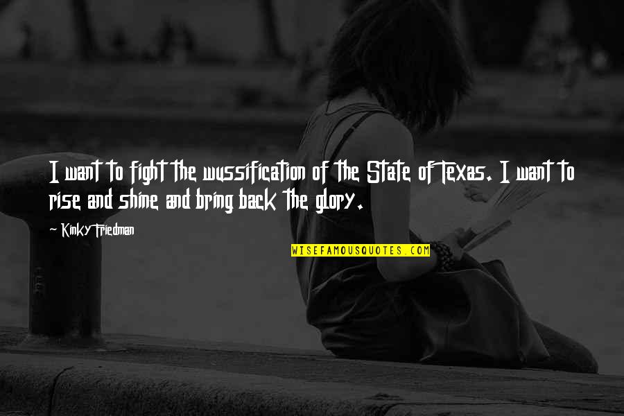 Fight The Fight Quotes By Kinky Friedman: I want to fight the wussification of the