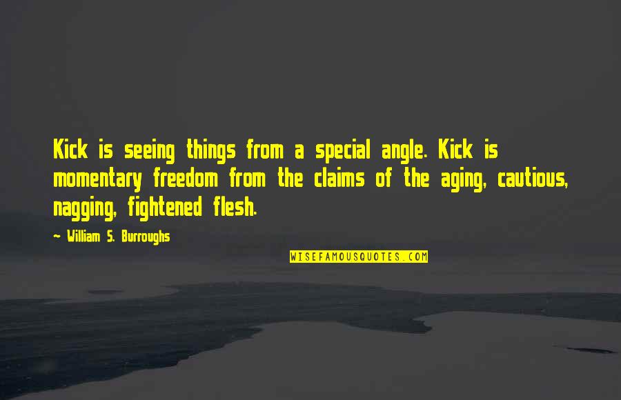 Fightened Quotes By William S. Burroughs: Kick is seeing things from a special angle.