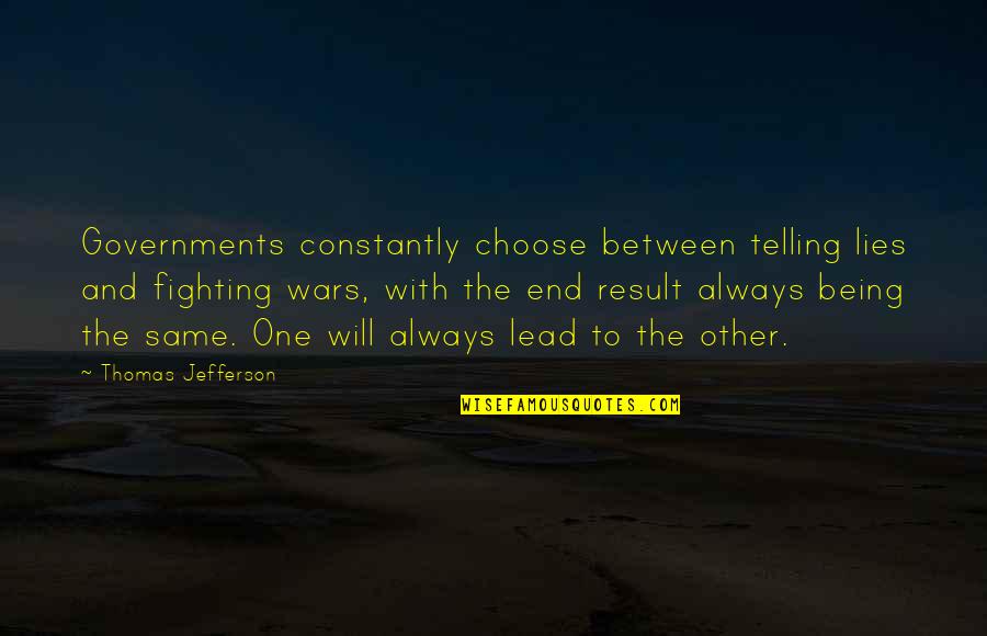 Fighting For Peace Quotes By Thomas Jefferson: Governments constantly choose between telling lies and fighting