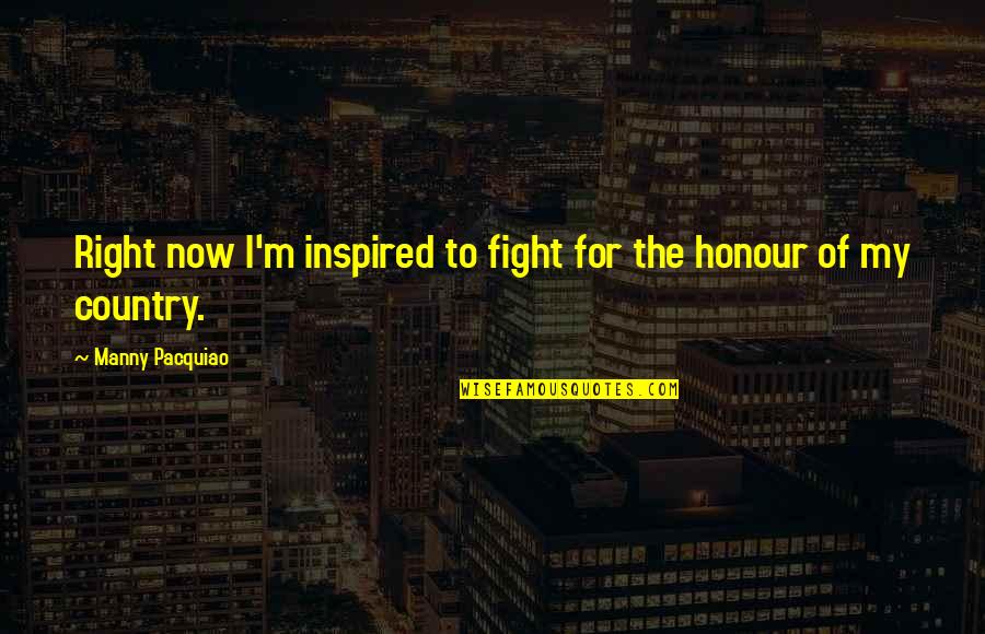 Fighting For Your Country Quotes By Manny Pacquiao: Right now I'm inspired to fight for the