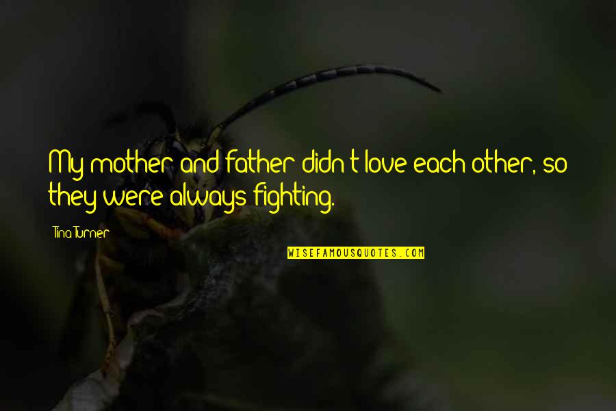 Fighting Quotes By Tina Turner: My mother and father didn't love each other,