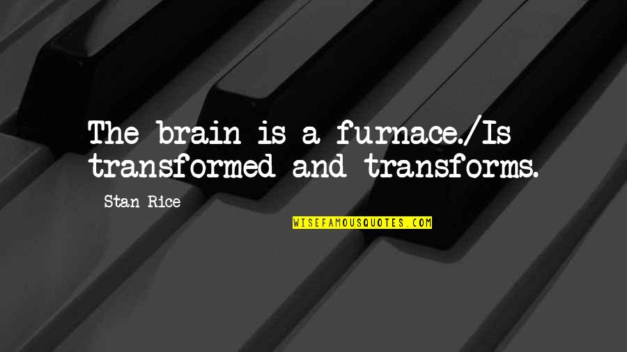 Figoni Hardware Quotes By Stan Rice: The brain is a furnace./Is transformed and transforms.