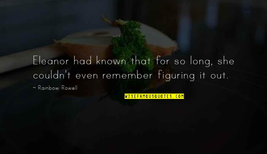 Figuring It Out Quotes By Rainbow Rowell: Eleanor had known that for so long, she