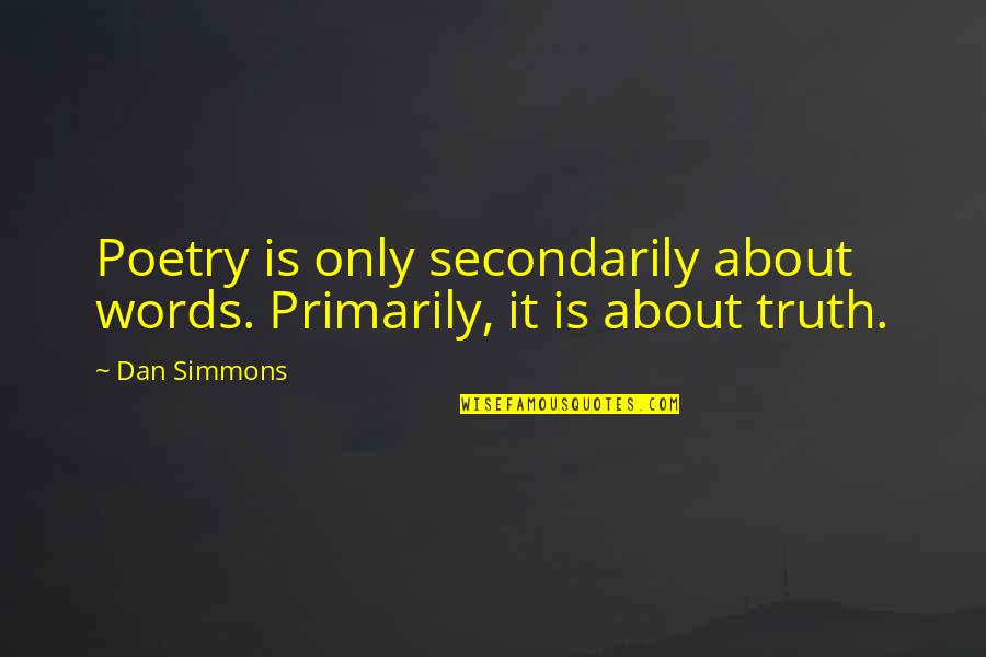Fiiix Quotes By Dan Simmons: Poetry is only secondarily about words. Primarily, it