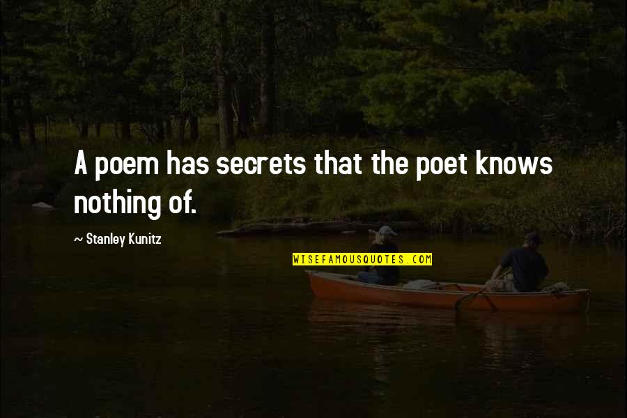 Filial Son Quotes By Stanley Kunitz: A poem has secrets that the poet knows