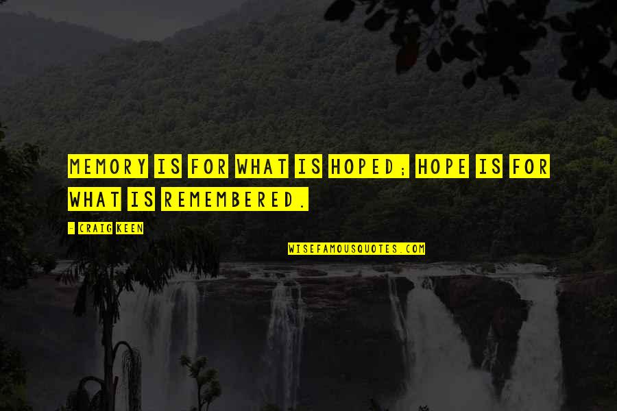Filipelli Ag Quotes By Craig Keen: Memory is for what is hoped; hope is