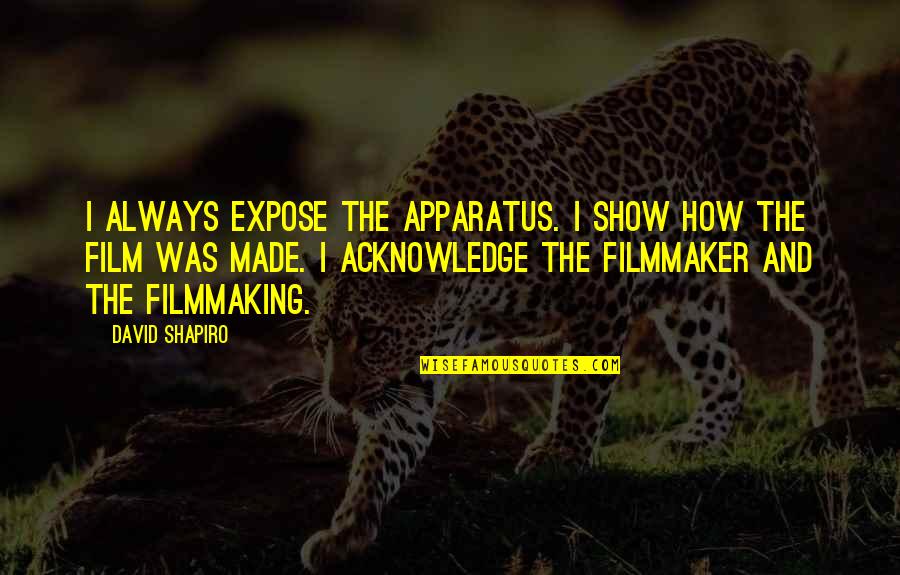 Filmmaking Quotes By David Shapiro: I always expose the apparatus. I show how