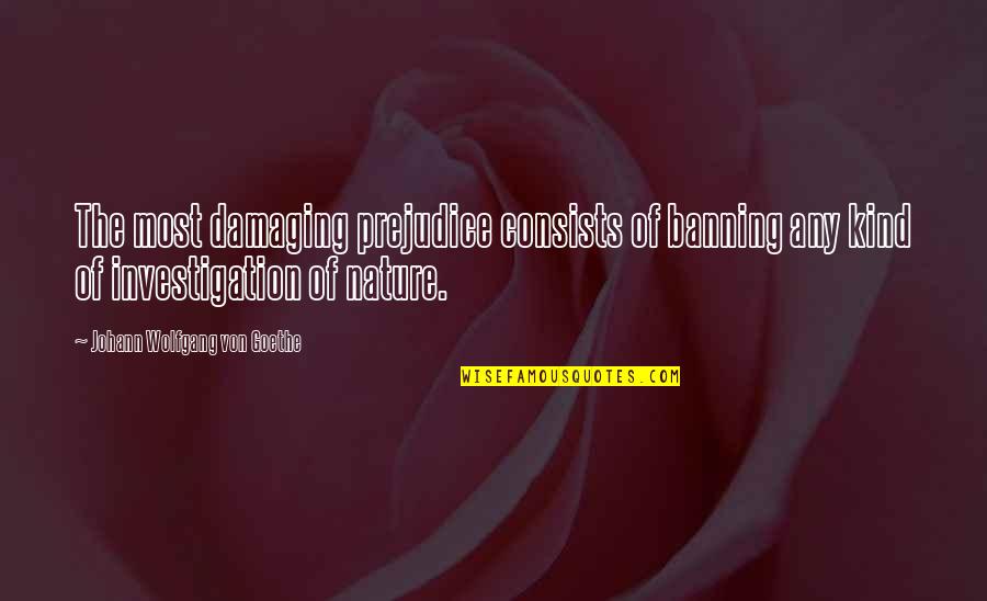 Filmophile Quotes By Johann Wolfgang Von Goethe: The most damaging prejudice consists of banning any