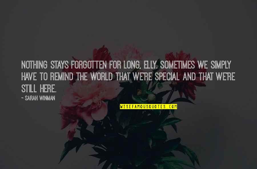 Filth Bunty Quotes By Sarah Winman: Nothing stays forgotten for long, Elly. Sometimes we