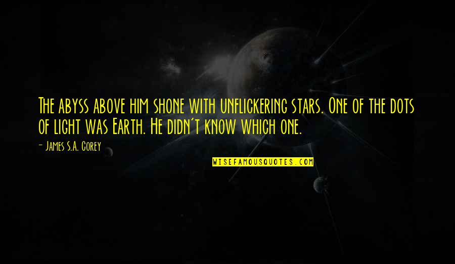 Finalism Adler Quotes By James S.A. Corey: The abyss above him shone with unflickering stars. Finalism Adler Quotes By James S.A. Corey: The abyss above him shone with unflickering stars.