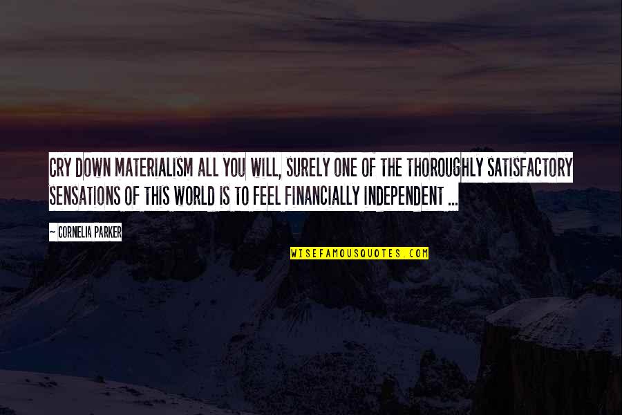 Financially Independent Quotes By Cornelia Parker: Cry down materialism all you will, surely one