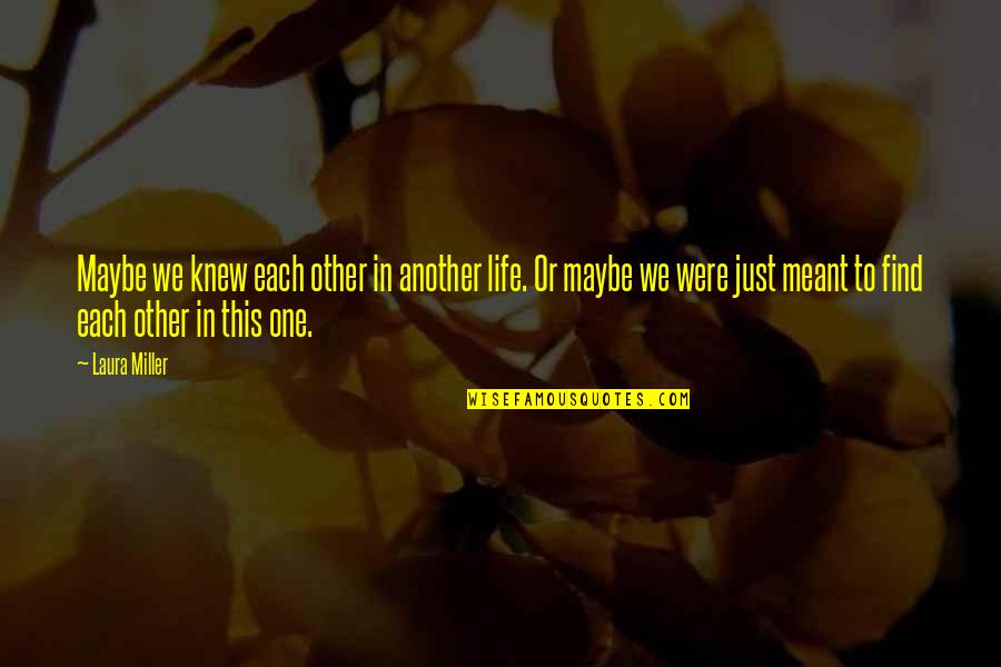 Find Another Love Quotes By Laura Miller: Maybe we knew each other in another life.