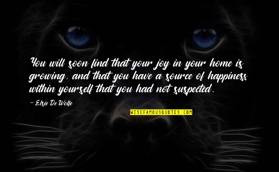 Find Happiness Within Yourself Quotes By Elsie De Wolfe: You will soon find that your joy in