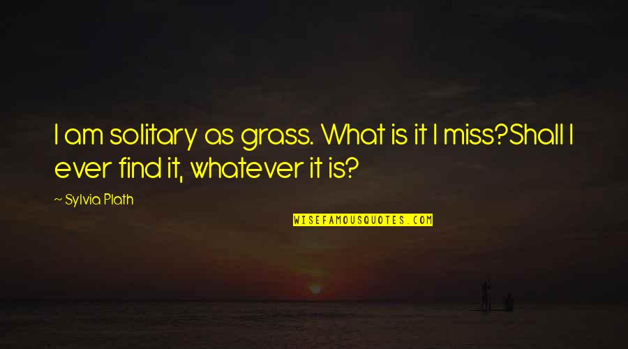 Find Miss You Quotes By Sylvia Plath: I am solitary as grass. What is it