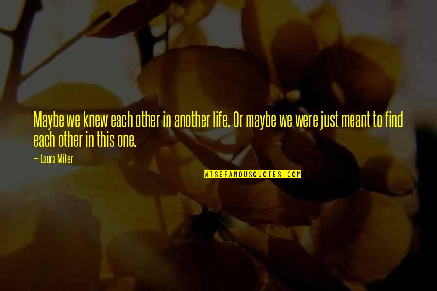 Find One Another Quotes By Laura Miller: Maybe we knew each other in another life.