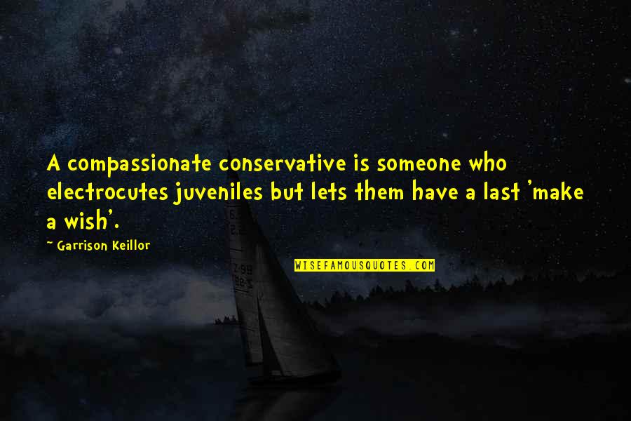 Find Someone Who Treats You Right Quotes By Garrison Keillor: A compassionate conservative is someone who electrocutes juveniles