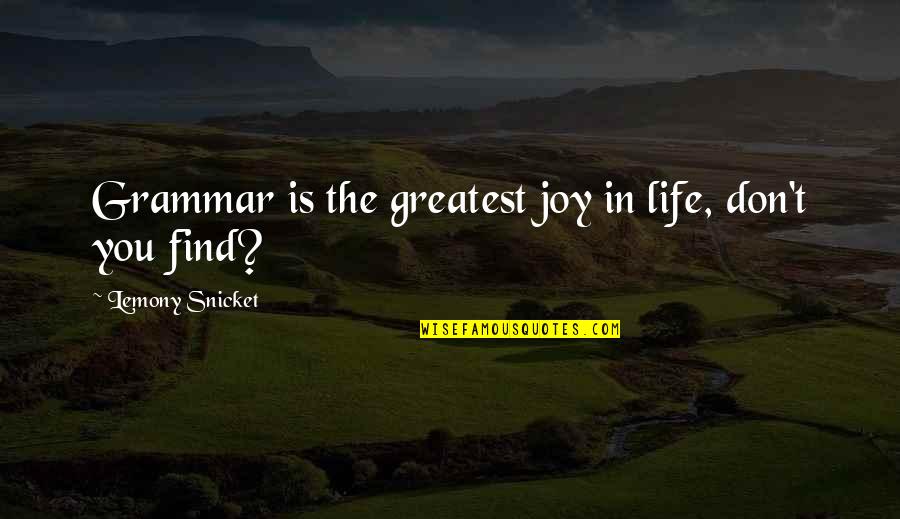 Find The Joy In Life Quotes By Lemony Snicket: Grammar is the greatest joy in life, don't