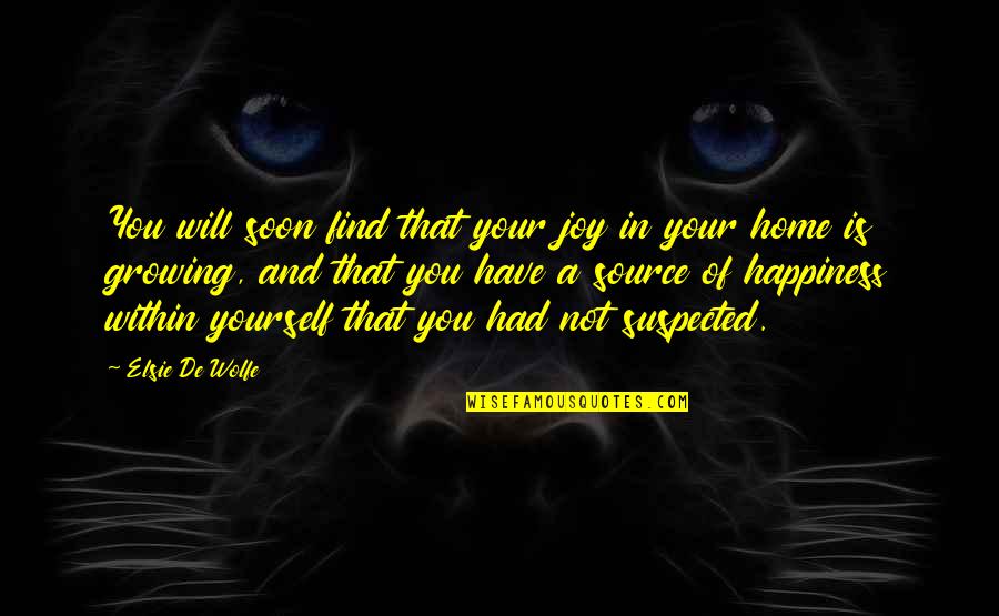 Find The Source Of A Quotes By Elsie De Wolfe: You will soon find that your joy in Find The Source Of A Quotes By Elsie De Wolfe: You will soon find that your joy in